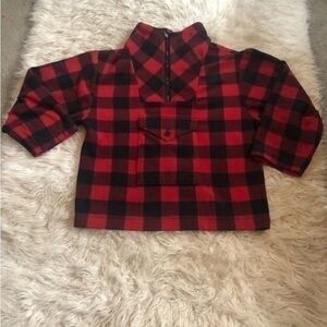 Flannel 1/4 Zip Red and Black Plaid Pullover Jacket